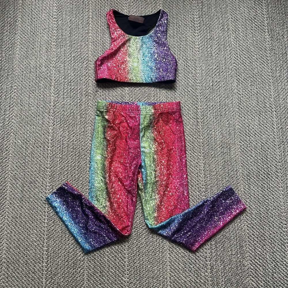 Terez Rainbow glitter leggings and sports bra